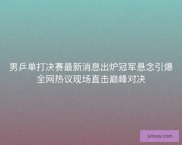 男乒单打决赛最新消息出炉冠军悬念引爆全网热议现场直击巅峰对决